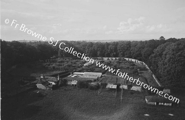 CORBALTON HALL  LOOKING DOWN FROM TOWER HOUSE AND GREAT COURTYARD WITH WALLED GARDEN